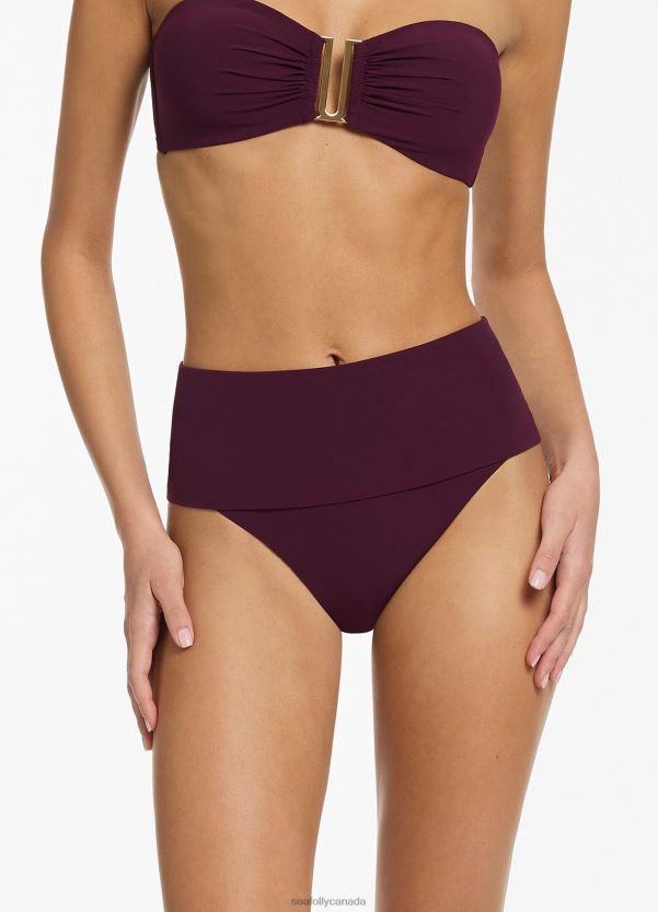 Seafolly Women Jetset Fold Down High Waisted Bikini Bottom ZZ6BL341 Swimwear Port