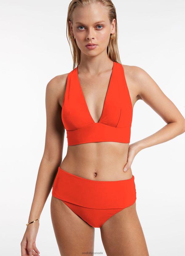 Seafolly Women Jetset Fold Down High Waisted Bikini Bottom ZZ6BL513 Swimwear Fiamma