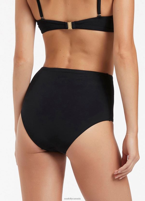 Seafolly Women Jetset High Waisted Bikini Bottom ZZ6BL286 Swimwear Black