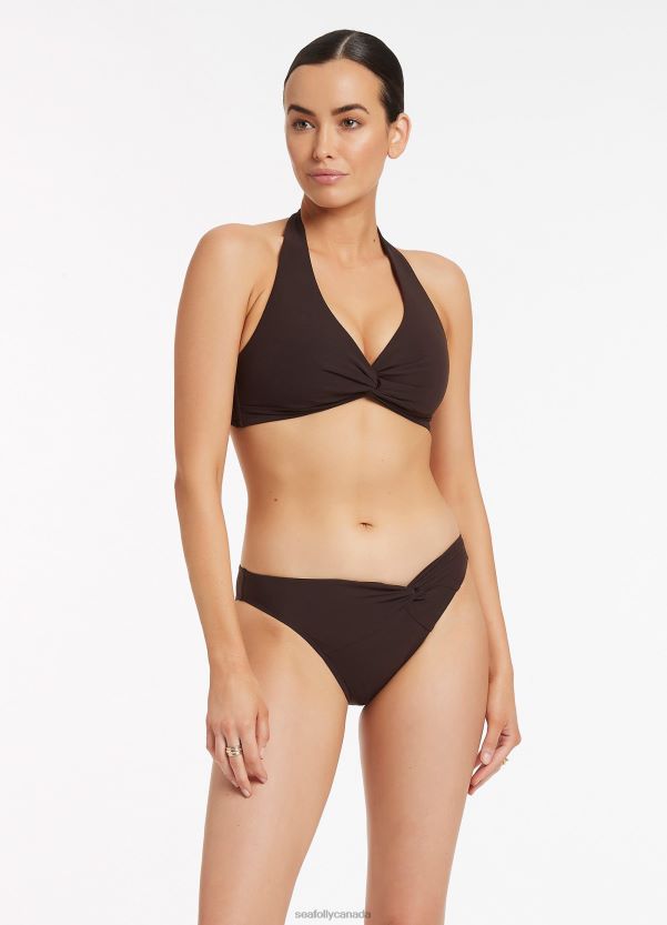 Seafolly Women Jetset Twist Front Bikini Bottom ZZ6BL473 Swimwear Chocolate