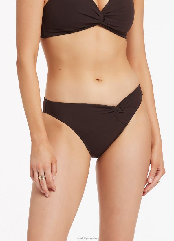 Seafolly Women Jetset Twist Front Bikini Bottom ZZ6BL473 Swimwear Chocolate