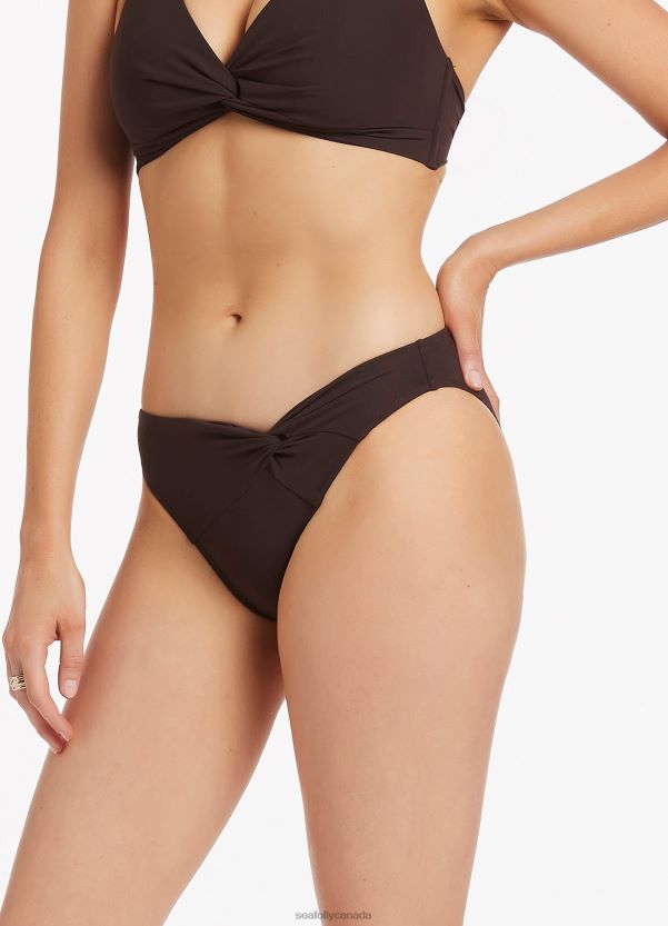 Seafolly Women Jetset Twist Front Bikini Bottom ZZ6BL473 Swimwear Chocolate