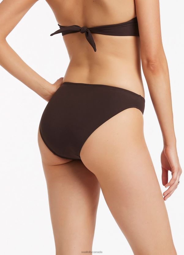 Seafolly Women Jetset Twist Front Bikini Bottom ZZ6BL473 Swimwear Chocolate