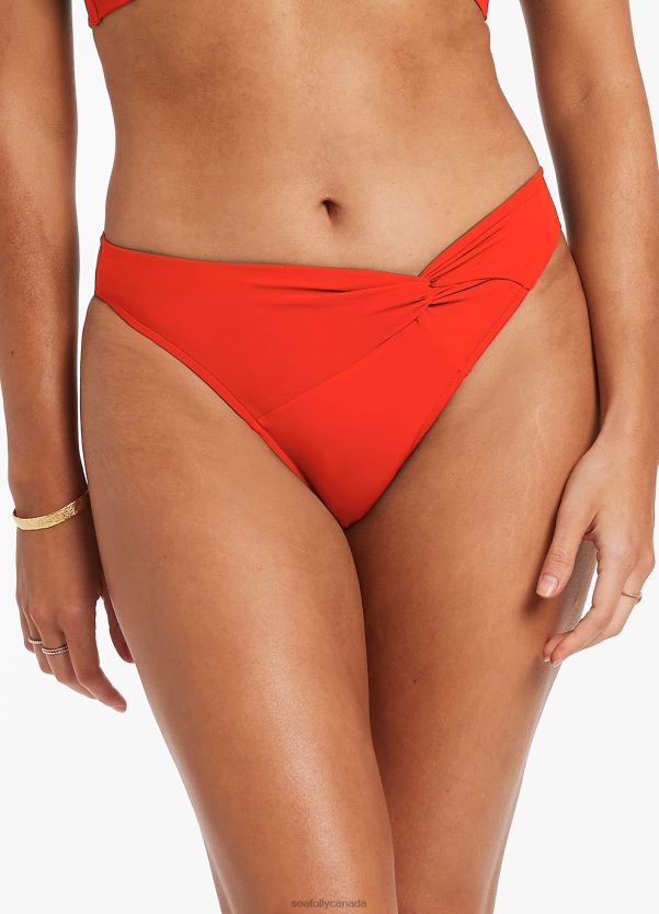 Seafolly Women Jetset Twist Front Bikini Bottom ZZ6BL577 Swimwear Fiamma