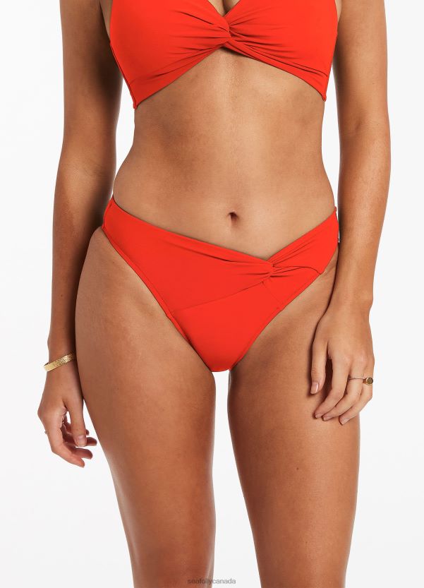 Seafolly Women Jetset Twist Front Bikini Bottom ZZ6BL577 Swimwear Fiamma