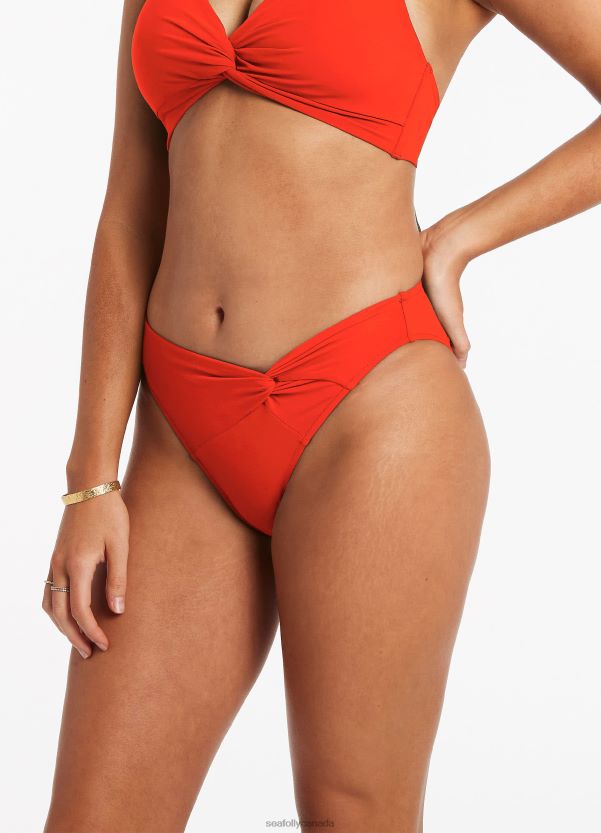 Seafolly Women Jetset Twist Front Bikini Bottom ZZ6BL577 Swimwear Fiamma