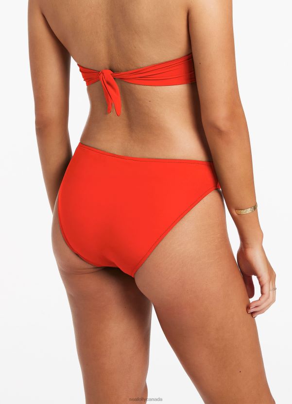 Seafolly Women Jetset Twist Front Bikini Bottom ZZ6BL577 Swimwear Fiamma