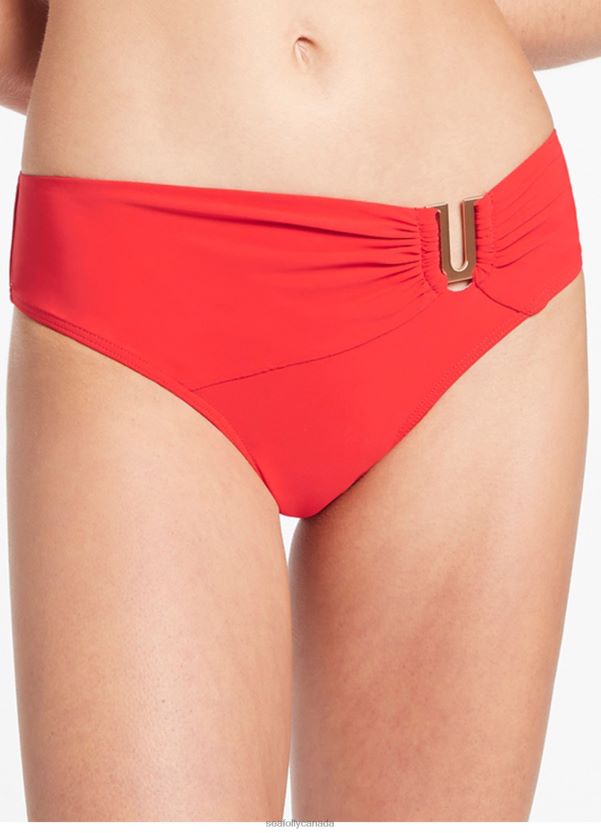 Seafolly Women Jetset U Trim Mid Pant ZZ6BL329 Swimwear Cherry