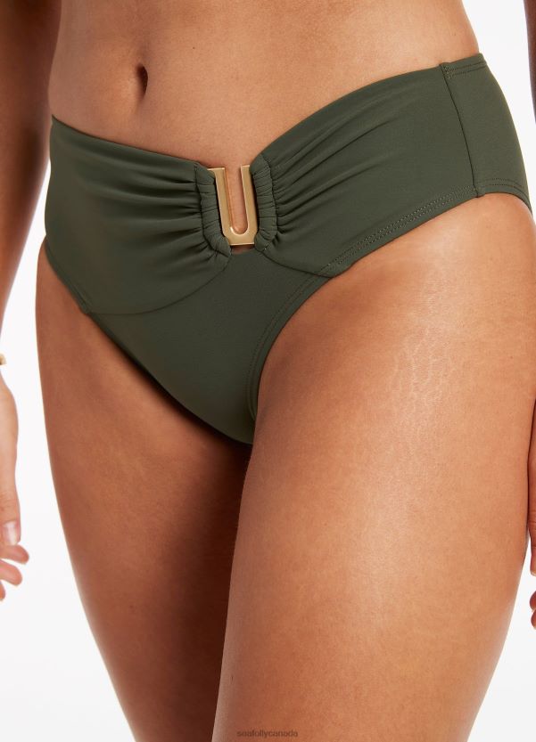 Seafolly Women Jetset U Trim Mid Pant ZZ6BL458 Swimwear Olive