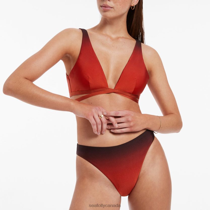 Seafolly Women Oia Sunset High Legline Bikini Bottom ZZ6BL345 Swimwear Burnt Orange