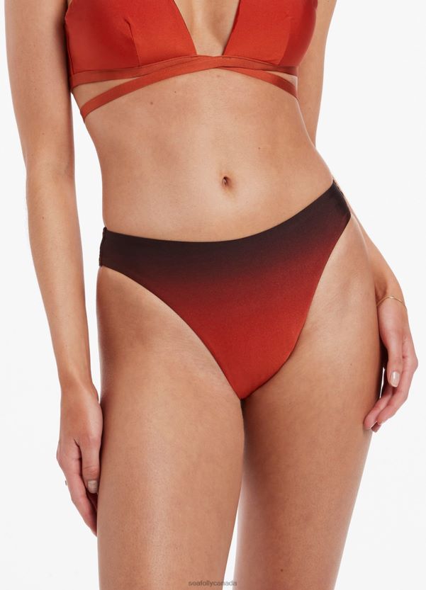 Seafolly Women Oia Sunset High Legline Bikini Bottom ZZ6BL345 Swimwear Burnt Orange