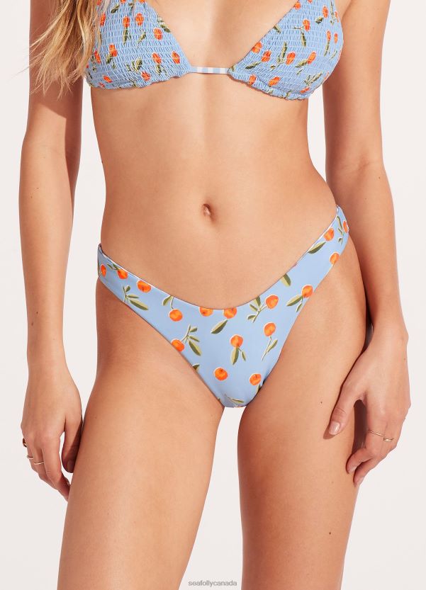 Seafolly Women Summer Crush Reversible High Cut Rio PantPowder Blue ZZ6BL637 Swimwear Fashion