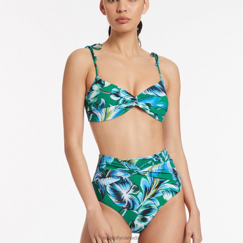 Seafolly Women Viva Twist Front Bikini Bottom ZZ6BL422 Swimwear Emerald