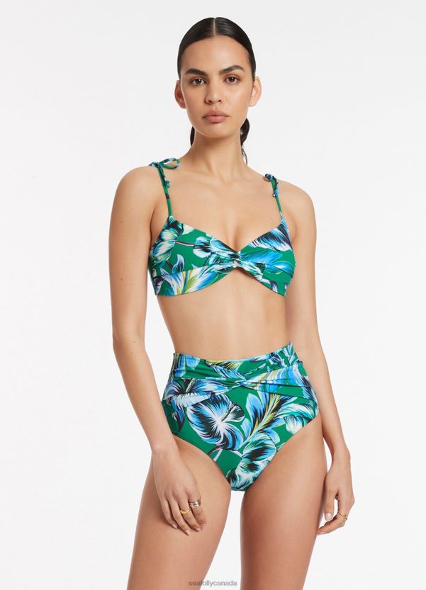 Seafolly Women Viva Twist Front Bikini Bottom ZZ6BL422 Swimwear Emerald