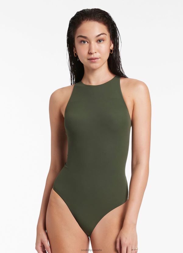 Seafolly Women Jetset High Neck One Piece ZZ6BL30 Swimwear Olive