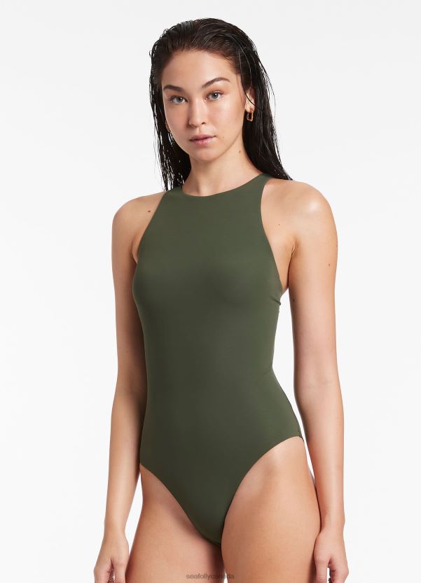 Seafolly Women Jetset High Neck One Piece ZZ6BL30 Swimwear Olive