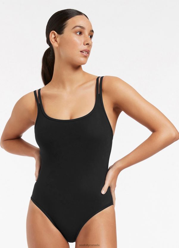 Seafolly Women Jetset Double Strap One Piece ZZ6BL55 Swimwear Black