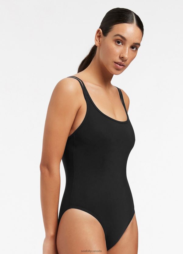Seafolly Women Jetset Double Strap One Piece ZZ6BL55 Swimwear Black