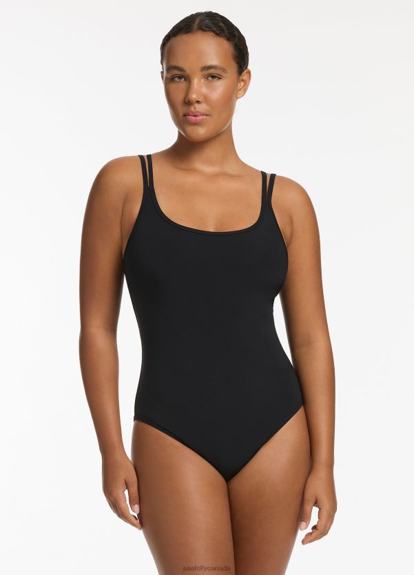 Seafolly Women Jetset Double Strap One Piece ZZ6BL55 Swimwear Black