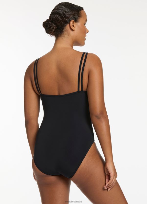 Seafolly Women Jetset Double Strap One Piece ZZ6BL55 Swimwear Black