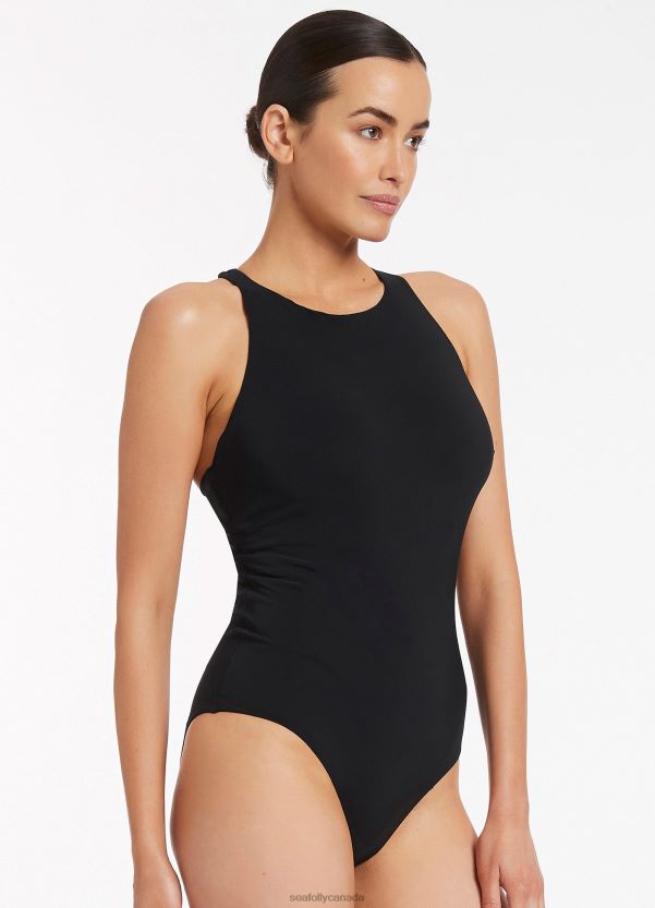 Seafolly Women Jetset High Neck Cross Back Dd/E One Piece ZZ6BL33 Swimwear Black