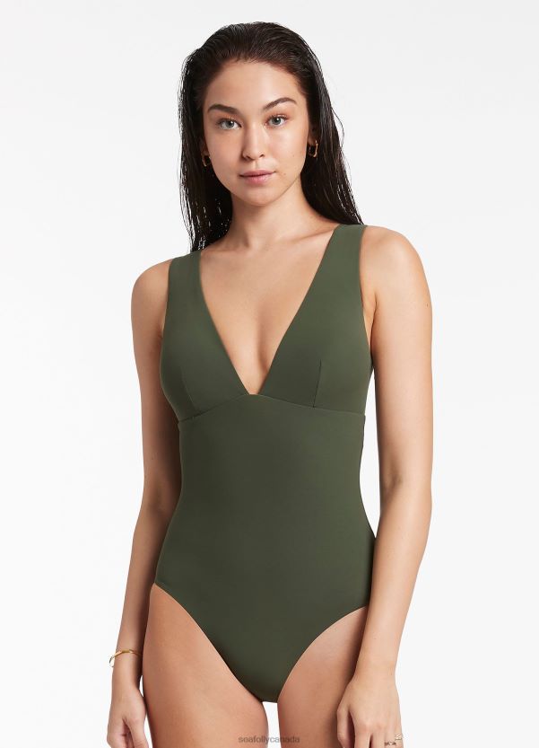 Seafolly Women Jetset Plunge One Piece ZZ6BL129 Swimwear Olive