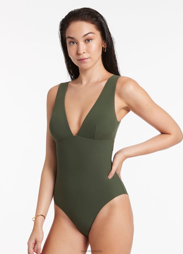 Seafolly Women Jetset Plunge One Piece ZZ6BL129 Swimwear Olive