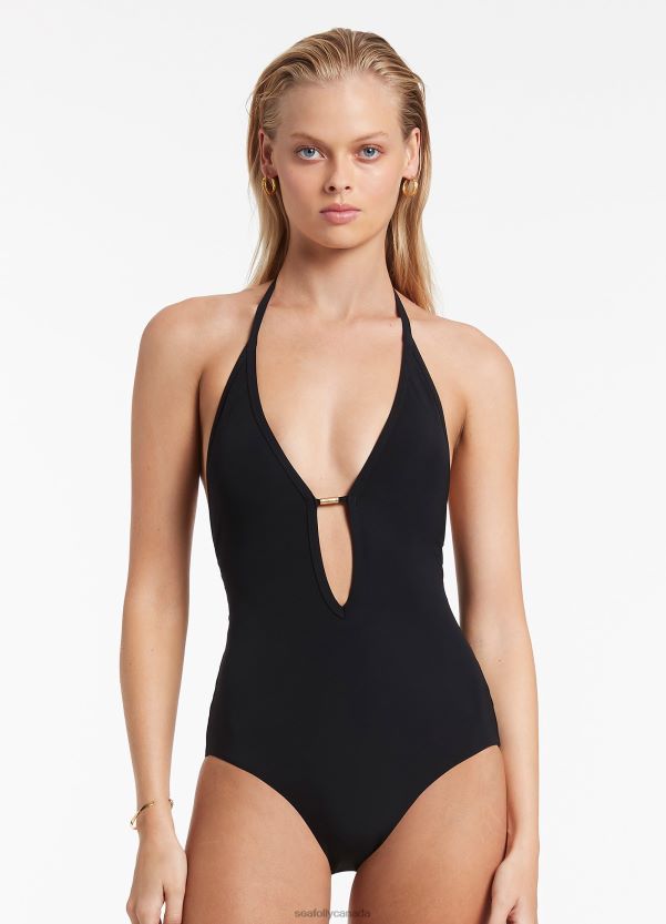 Seafolly Women Jetset Plunge One Piece ZZ6BL160 Swimwear Black