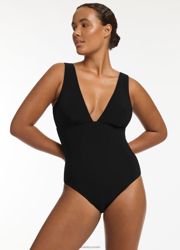 Seafolly Women Jetset Plunge One Piece ZZ6BL25 Swimwear Black
