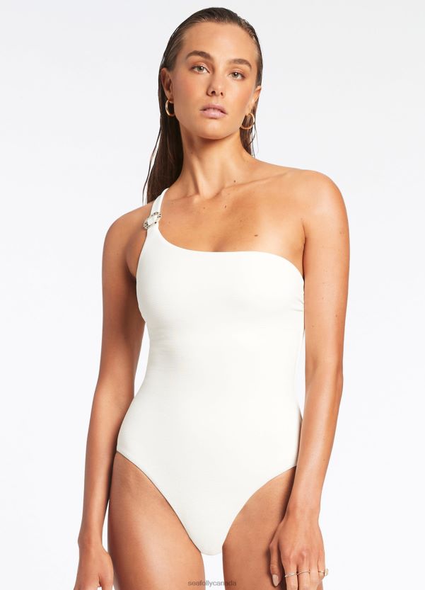 Seafolly Women Isla Rib One Shoulder One Piece ZZ6BL155 Swimwear Cream