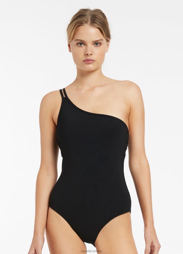 Seafolly Women Jetset Double Strap One Shoulder One Piece ZZ6BL147 Swimwear Black