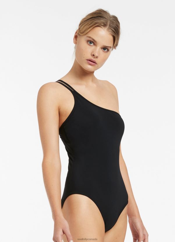 Seafolly Women Jetset Double Strap One Shoulder One Piece ZZ6BL147 Swimwear Black