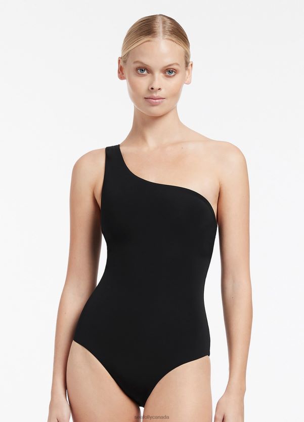 Seafolly Women Jetset One Shoulder One Piece ZZ6BL132 Swimwear Black