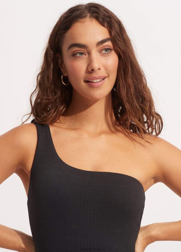Seafolly Women Sea Dive One Shoulder One Piece ZZ6BL93 Swimwear Black