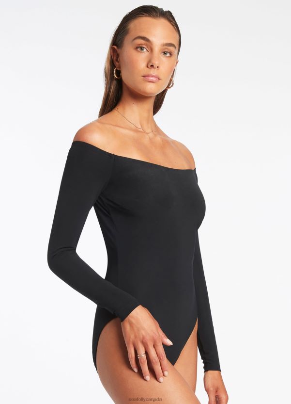 Seafolly Women Jetset Off Shoulder Surfsuit ZZ6BL86 Swimwear Black