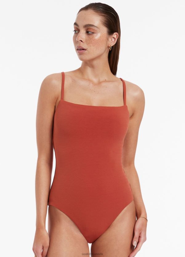 Seafolly Women Isla Rib Minimal Tank One Piece ZZ6BL61 Swimwear Russet