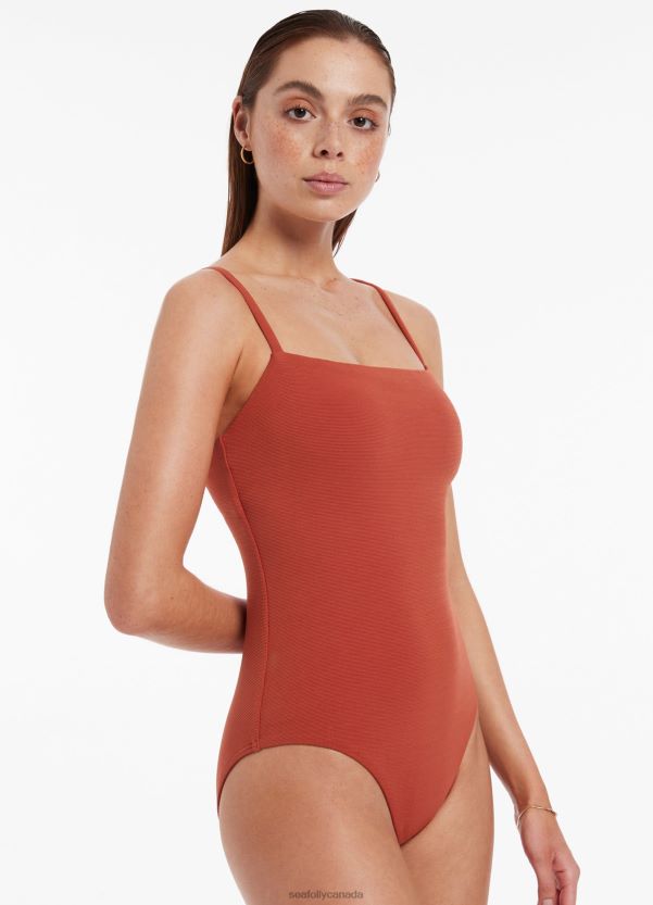 Seafolly Women Isla Rib Minimal Tank One Piece ZZ6BL61 Swimwear Russet