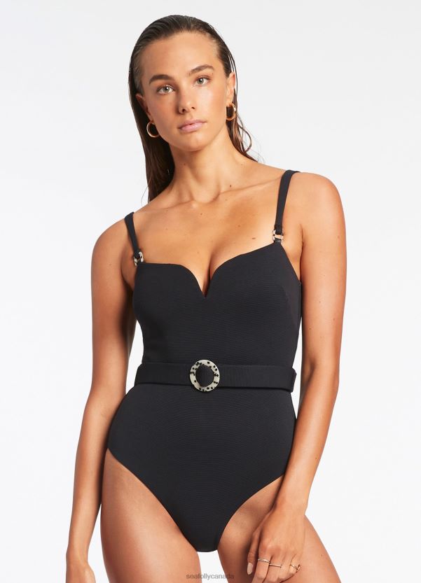 Seafolly Women Isla Rib Sweetheart Tank One Piece ZZ6BL51 Swimwear Black