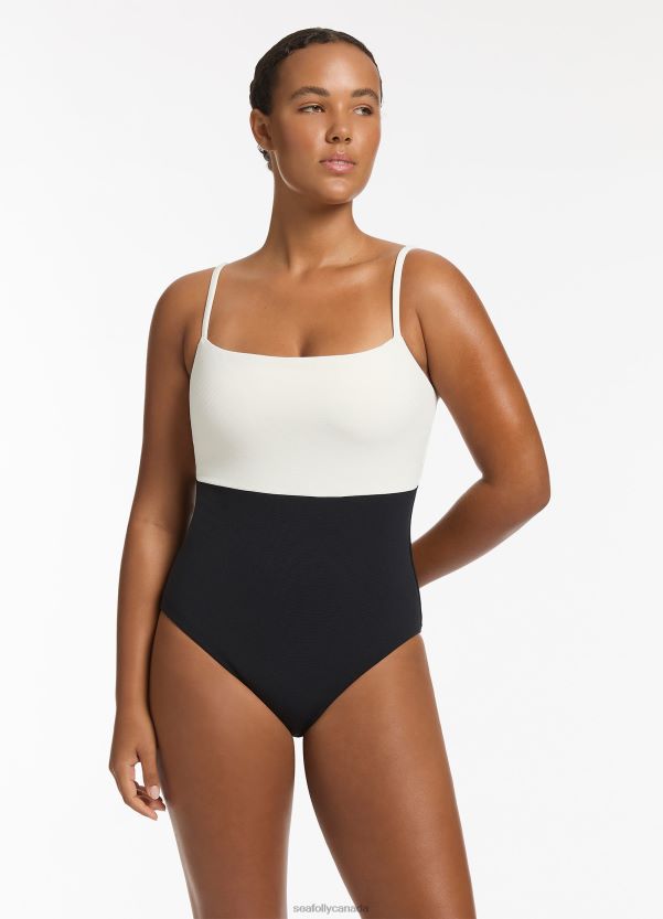 Seafolly Women Versa Rib Minimal Tank One Piece ZZ6BL77 Swimwear Black/Cream