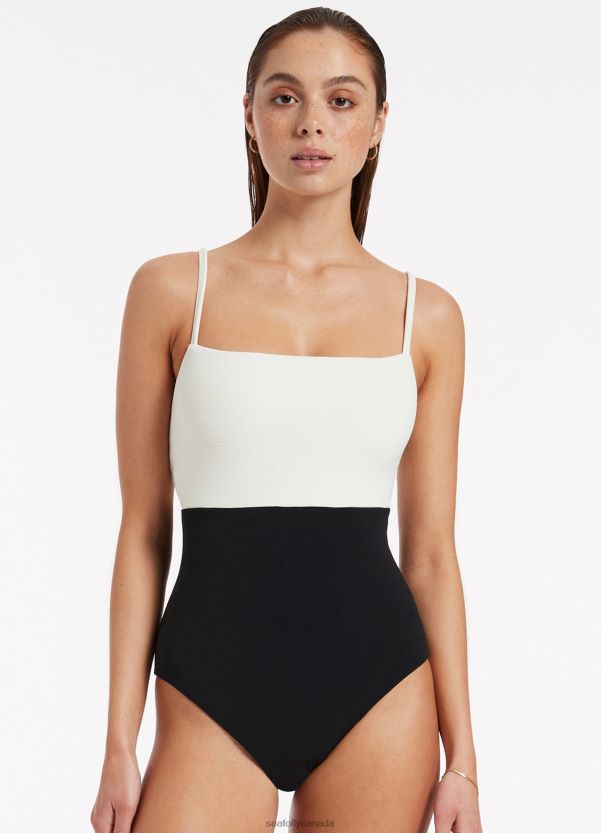 Seafolly Women Versa Rib Minimal Tank One Piece ZZ6BL77 Swimwear Black/Cream