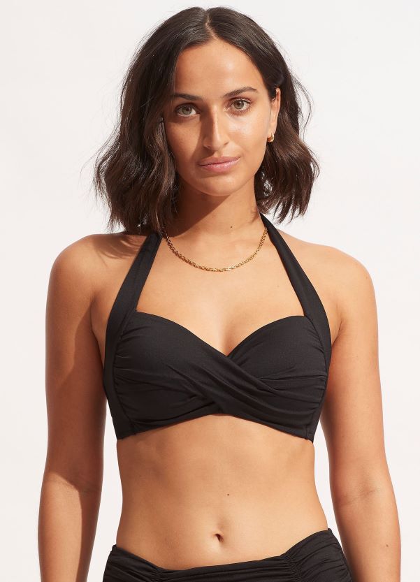 Seafolly Women Collective Twist Soft Cup Halter ZZ6BL202 Swimwear Black