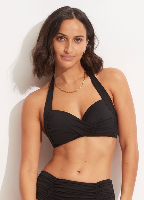 Seafolly Women Collective Twist Soft Cup Halter ZZ6BL202 Swimwear Black