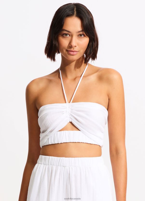 Seafolly Women Crinkle Crop Top ZZ6BL735 Swimwear White