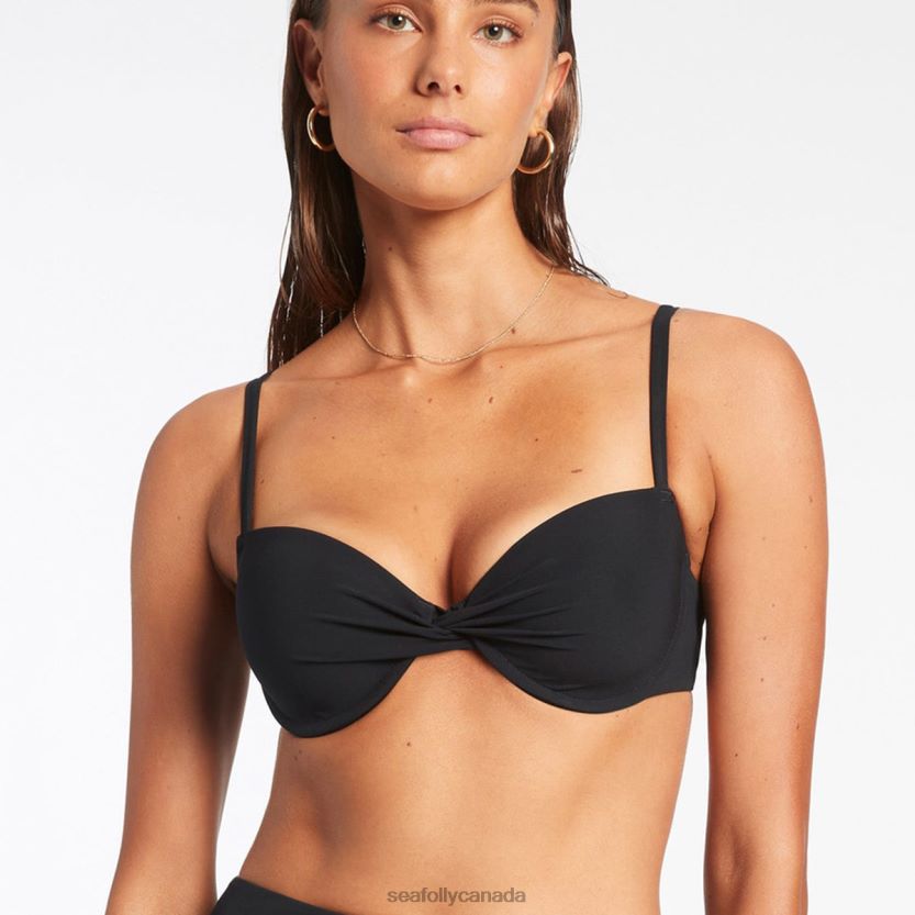 Seafolly Women Jetset Twist Front Moulded Top ZZ6BL280 Swimwear Black