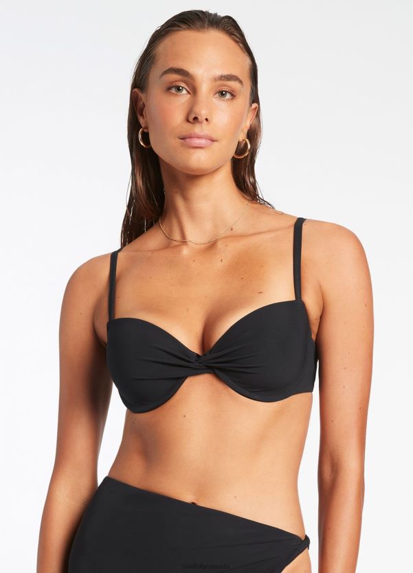 Seafolly Women Jetset Twist Front Moulded Top ZZ6BL280 Swimwear Black