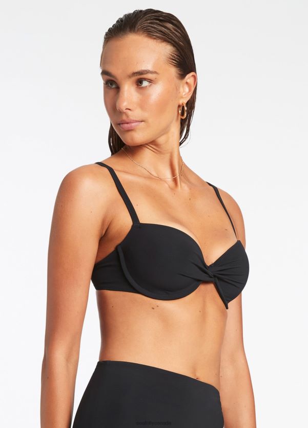 Seafolly Women Jetset Twist Front Moulded Top ZZ6BL280 Swimwear Black
