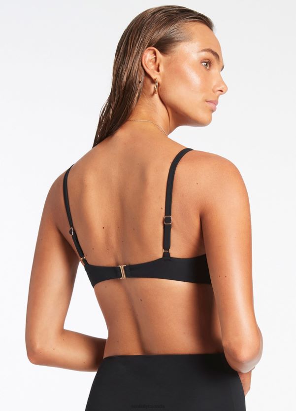 Seafolly Women Jetset Twist Front Moulded Top ZZ6BL280 Swimwear Black