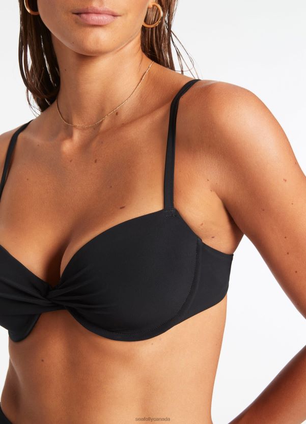 Seafolly Women Jetset Twist Front Moulded Top ZZ6BL280 Swimwear Black