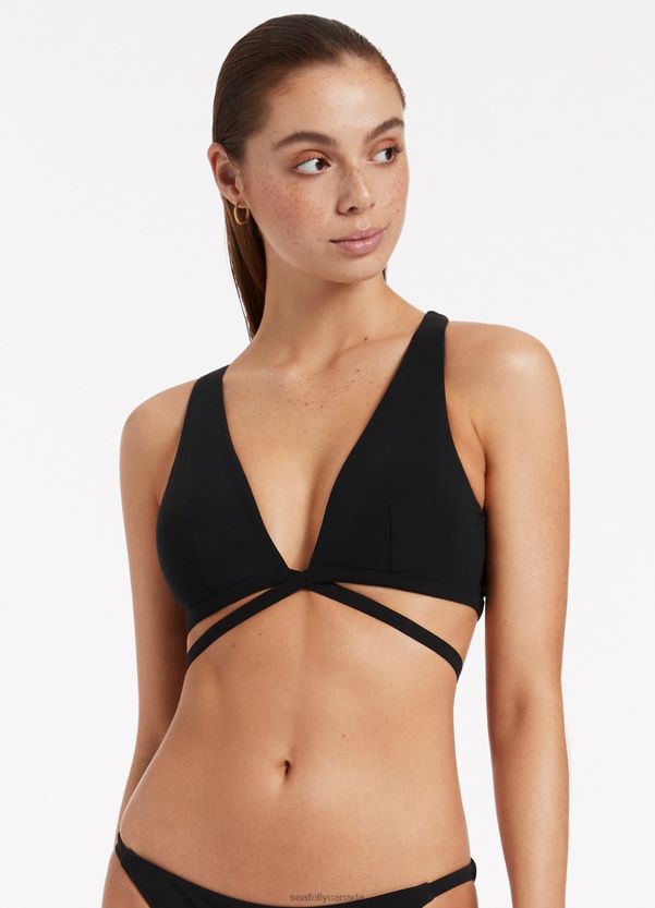 Seafolly Women Jetset Wrap Tie Plunge Top ZZ6BL312 Swimwear Black