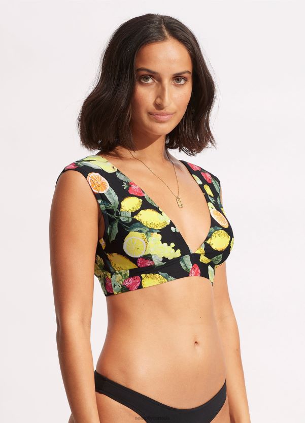 Seafolly Women Lemoncello Cap Sleeve Top ZZ6BL630 Swimwear Black